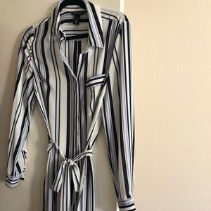 White, blue & khaki shirt dress